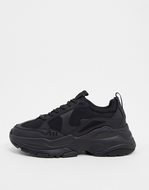 ASOS DESIGN trainers in black with chunky sole