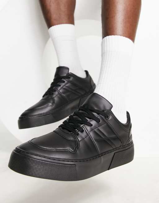 Asos design trainer shoes in cheap black leather with chunky sole