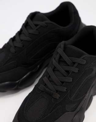 asos design trainers in black with chunky sole