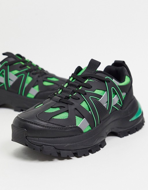 ASOS DESIGN trainers in green and black with chunky sole