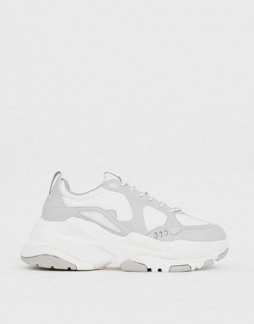ASOS DESIGN trainers in white and grey with chunky sole