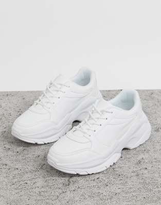 white leather look trainers