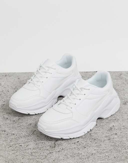 ASOS DESIGN trainers in white leather look with chunky sole | ASOS