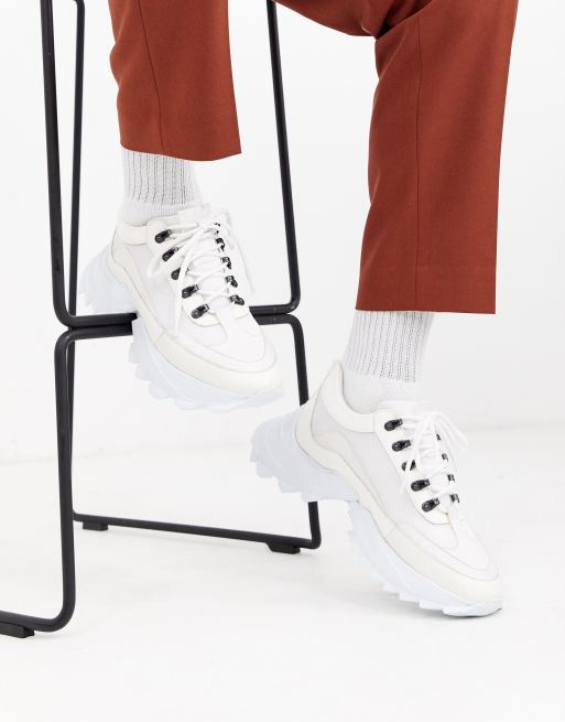 ASOS DESIGN trainers in white leather with chunky cleated sole