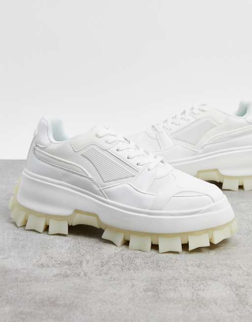 White chunky hot sale cleated sole trainers