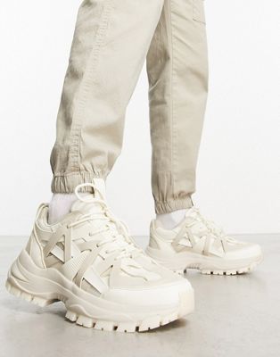 ASOS DESIGN trainers with multi rubber pannels and chunky sole in stone