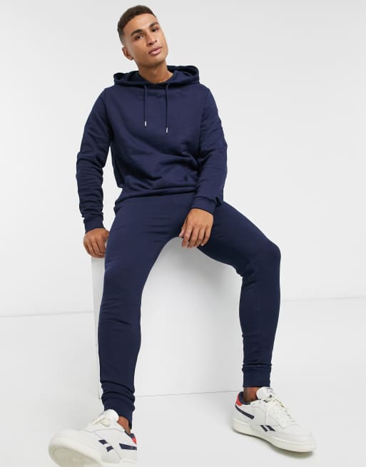 ASOS DESIGN – Trainingsanzug in Marineblau mit Kapuzenpullover 
