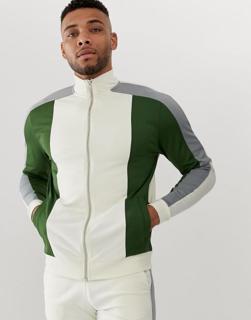 ASOS DESIGN – Kombiteil aus Polyester-Trikotstoff mit Farbblockdesign in gebrochenem Weiß, 2 von 3