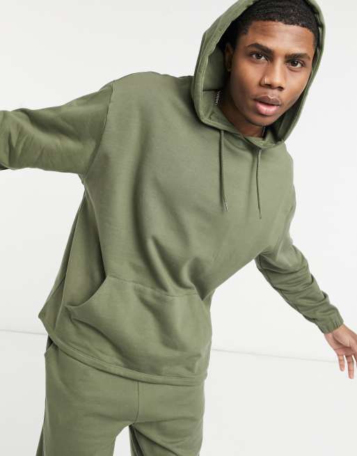 ASOS DESIGN - Trainingspak met oversized hoodie en joggingbroek in kaki - MGREEN