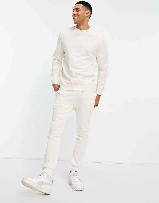 ASOS DESIGN - Trainingspak met sweatshirt en skinny joggingbroek in beige