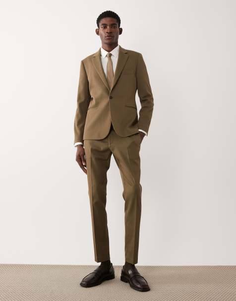 ASOS DESIGN - Traje caqui entallado de sarga de mezcla de algodón - view 1