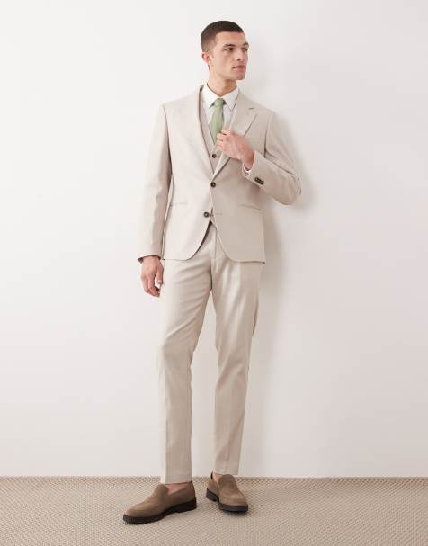 ASOS DESIGN - Traje color piedra entallado de tejido rico en lino - view 1