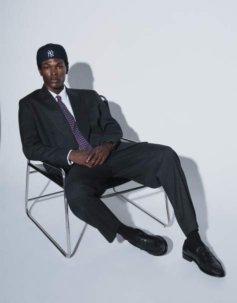 ASOS DESIGN - Traje negro de corte tapered holgado con estampado de pata de gallo - view 1