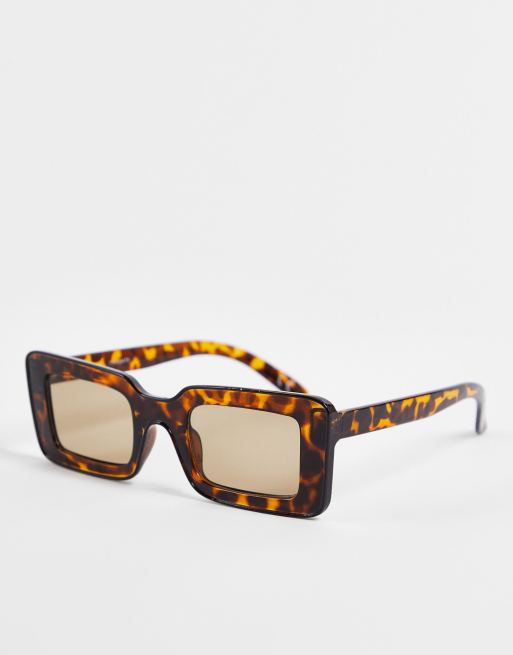 Asos Design Tramline Frame Mid Square Sunglasses In Tort Brown Asos 