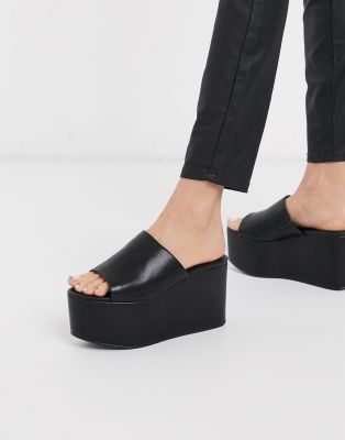 asos design tabitha chunky flatform sandals in black