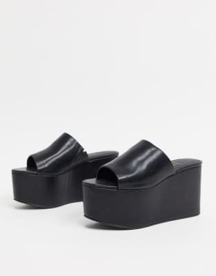 asos design tabitha chunky flatform sandals in black