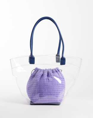 Asos Design Transparent Tote Bag With Lilac Inner Pouch-purple