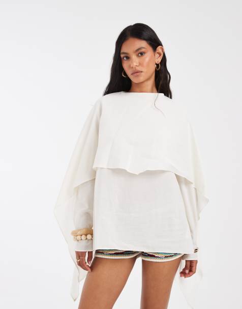 ASOS DESIGN transparente Bluse mit Chiffonschal-Detail in Elfenbein - view 1