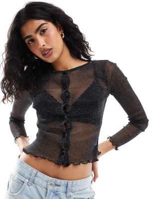 ASOS DESIGN - Transparente, eng anliegende Strickjacke aus Glitzer-Netzstoff in Schwarz