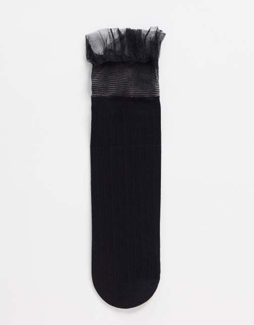 ASOS DESIGN – Transparente, gerüschte Socken in Schwarz