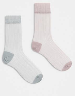 ASOS DESIGN - Transparente Knöchelsocken in Sanftgrau und Mauve, 2er-Pack-Grün