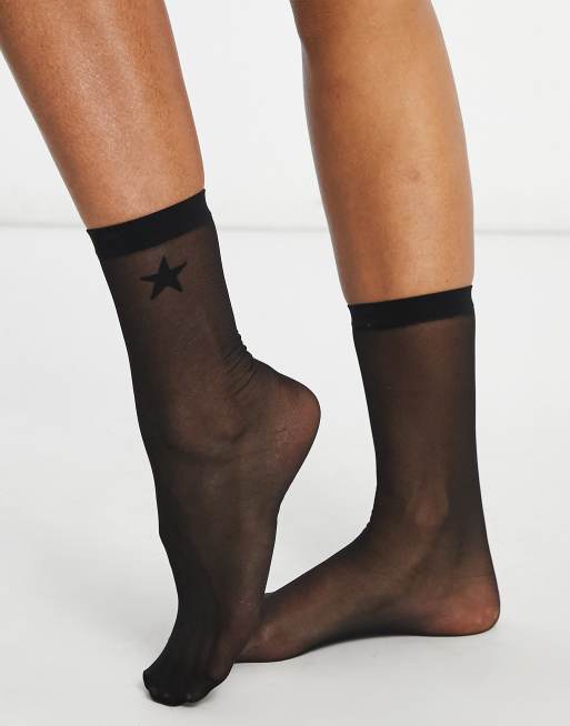 ASOS DESIGN – Transparente, wadenhohe Socken in Schwarz mit Sterndetail