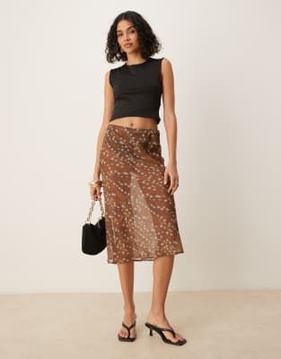 ASOS DESIGN - Transparenter Chiffon-Maxirock mit Rehkitz-Muster-Bunt