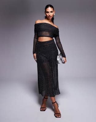 ASOS DESIGN - Transparenter Maxirock in Schwarz mit Strassverzierung