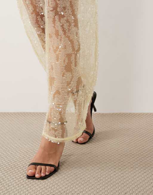 ASOS DESIGN – Transparenter Netzstoff-Maxirock in Gelb mit Paillettenbesatz, Kombiteil, 5 von 5