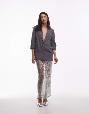 ASOS DESIGN - Transparenter Netzstoff-Maxirock in Minzgrün mit Paillettenbesatz