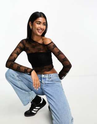 ASOS DESIGN - Transparentes, asymmetrisch geschnittenes Oberteil in Schwarz