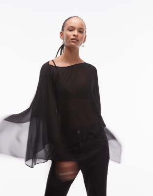 ASOS DESIGN - Transparentes Cape-Oberteil in Schwarz mit One-Shoulder-Design