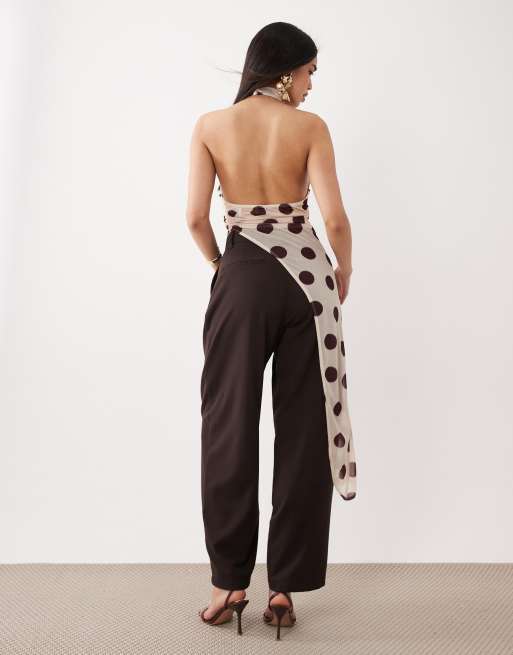ASOS DESIGN – Transparentes, drapiertes Neckholder-Oberteil mit asymmetrischem Saum und Polka Dots, 3 von 4