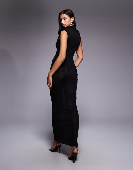 ASOS DESIGN – Transparentes, figurbetontes Midikleid in Schwarz mit Kappärmeln und Body, 4 von 4