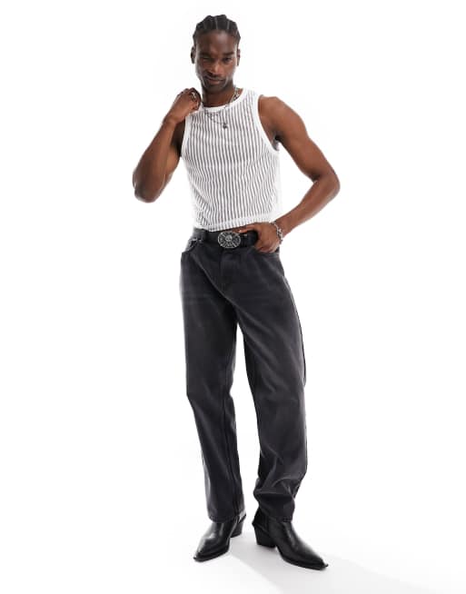 ASOS DESIGN – Transparentes, geripptes Muskelshirt in Weiß mit kurzem Schnitt, 2 von 4