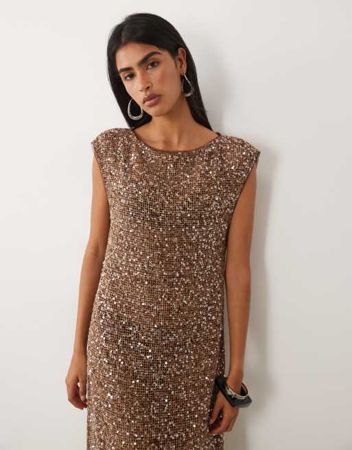 ASOS DESIGN – Transparentes Häkel-Maxikleid in Braun mit Pailletten, 3 von 4