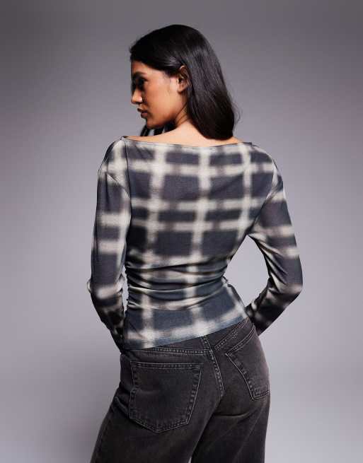 ASOS DESIGN – Transparentes, hauchdünnes, langärmliges Oberteil mit Karomuster in mehreren Farben, 4 von 4