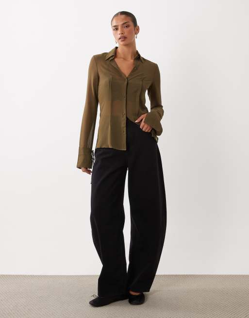 ASOS DESIGN transparentes Hemd im 90er-Jahre-Stil in Khaki, 2 von 4