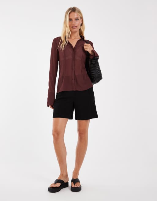 ASOS DESIGN transparentes Hemd im dunklen Braun im 90er-Jahre-Stil, 2 von 4