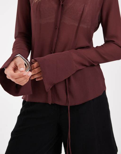 ASOS DESIGN transparentes Hemd im dunklen Braun im 90er-Jahre-Stil, 4 von 4