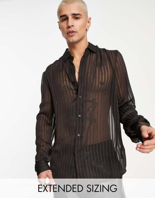 ASOS DESIGN – Transparentes Hemd in Braun mit Streifen, reguläre Passform