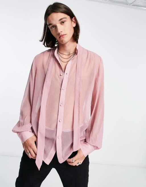 ASOS DESIGN – Transparentes Hemd in Rosa mit Blousonärmeln und gebundenem Ausschnitt , 3 von 4
