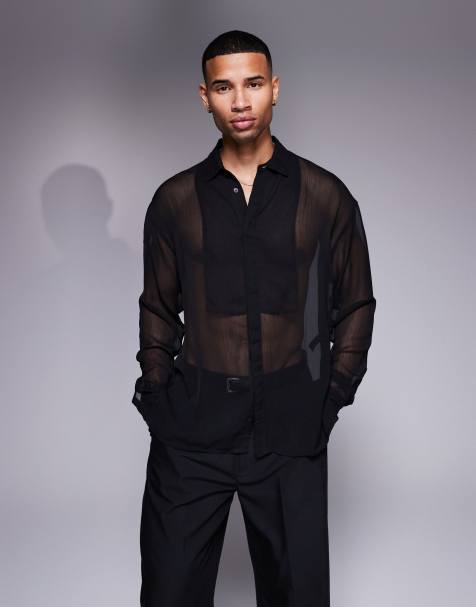 ASOS DESIGN – Transparentes Hemd in Schwarz mit Latzdetail  - view 1