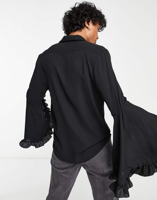ASOS DESIGN – Transparentes Hemd in Schwarz mit übergroßen Trompetenärmeln, 2 von 4