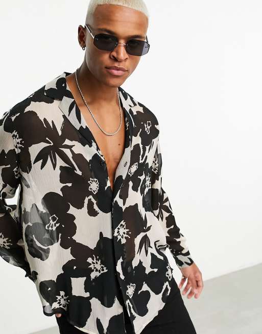 ASOS DESIGN – Transparentes Hemd mit lockerem Schnitt, breitem Reverskragen und Blumenmuster, 4 von 4