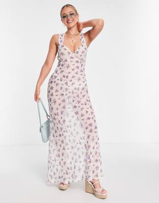 ASOS DESIGN - Transparentes Maxi-Strandkleid zum Reinschlüpfen mit Trägern und Blumenmuster-Bunt