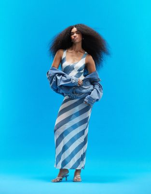 ASOS DESIGN - Transparentes Maxikleid in Grün gestreift mit Body-Oberteil mit Körbchen-Bunt