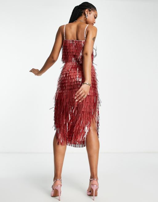 ASOS DESIGN – Transparentes Midikleid in Rosa mit Scherben-Details und transparenter Taille, 2 von 4