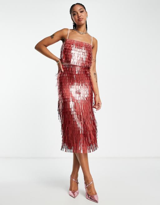 ASOS DESIGN – Transparentes Midikleid in Rosa mit Scherben-Details und transparenter Taille, 4 von 4