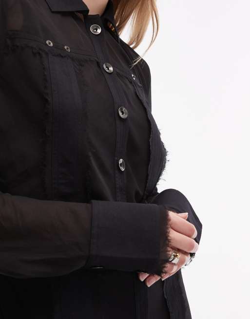 ASOS DESIGN – Transparentes Mini-Hemdkleid in Schwarz mit kontrastierendem Twill-Detail, 3 von 4
